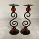 Pair of spiral candlesticks and beads