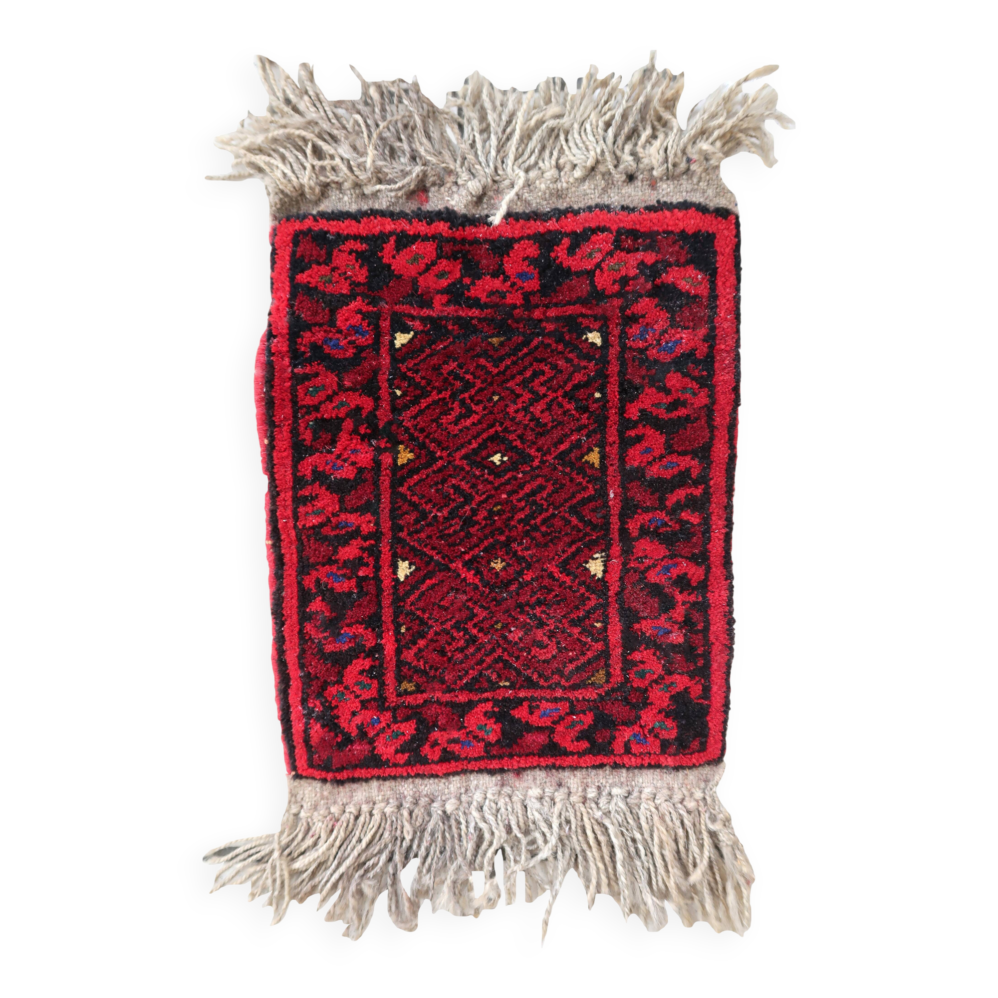 Tapis vintage fait main Ersari – 24 x 29 cm – Rouge éclatant - 1C970