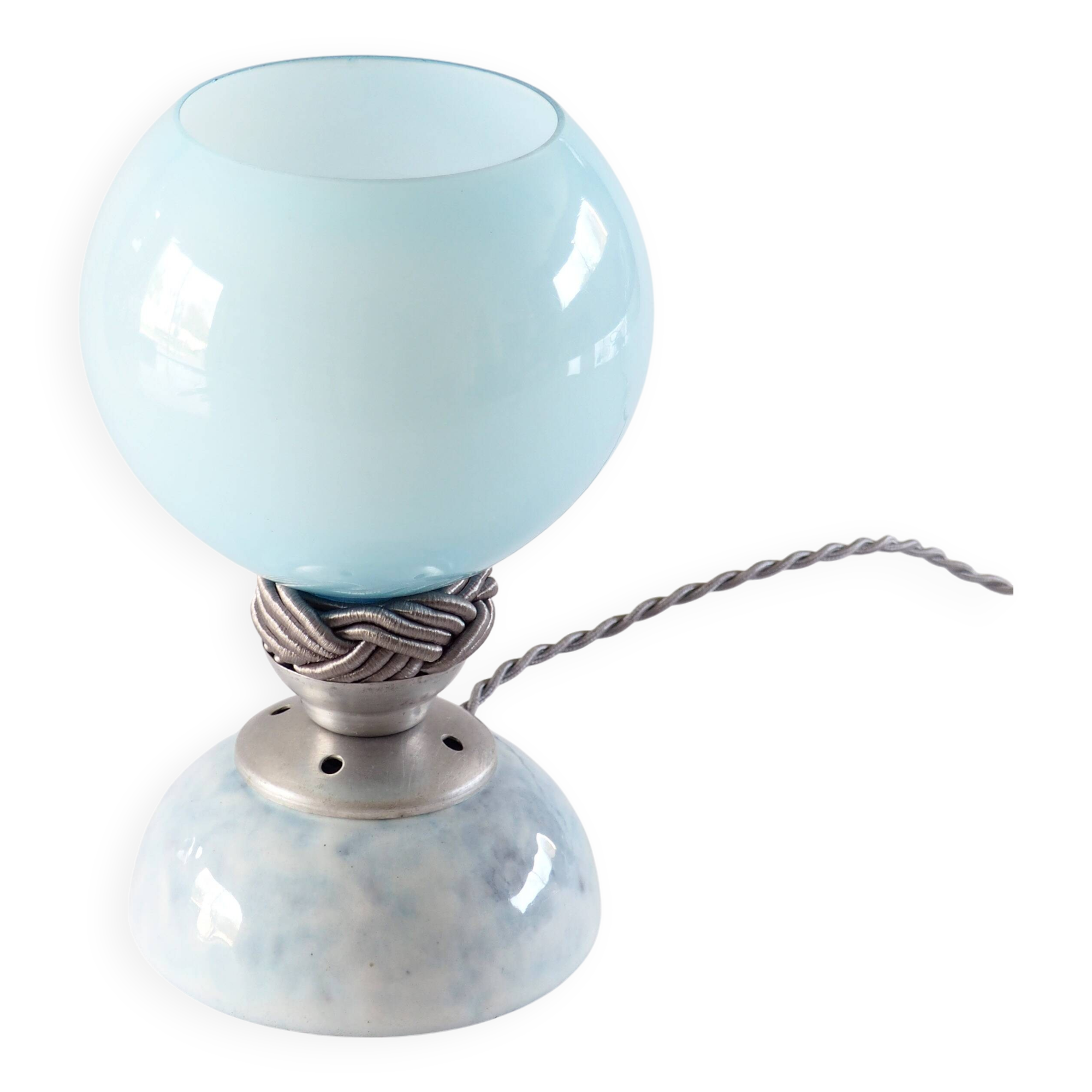 Blue opaline and ceramic lamp