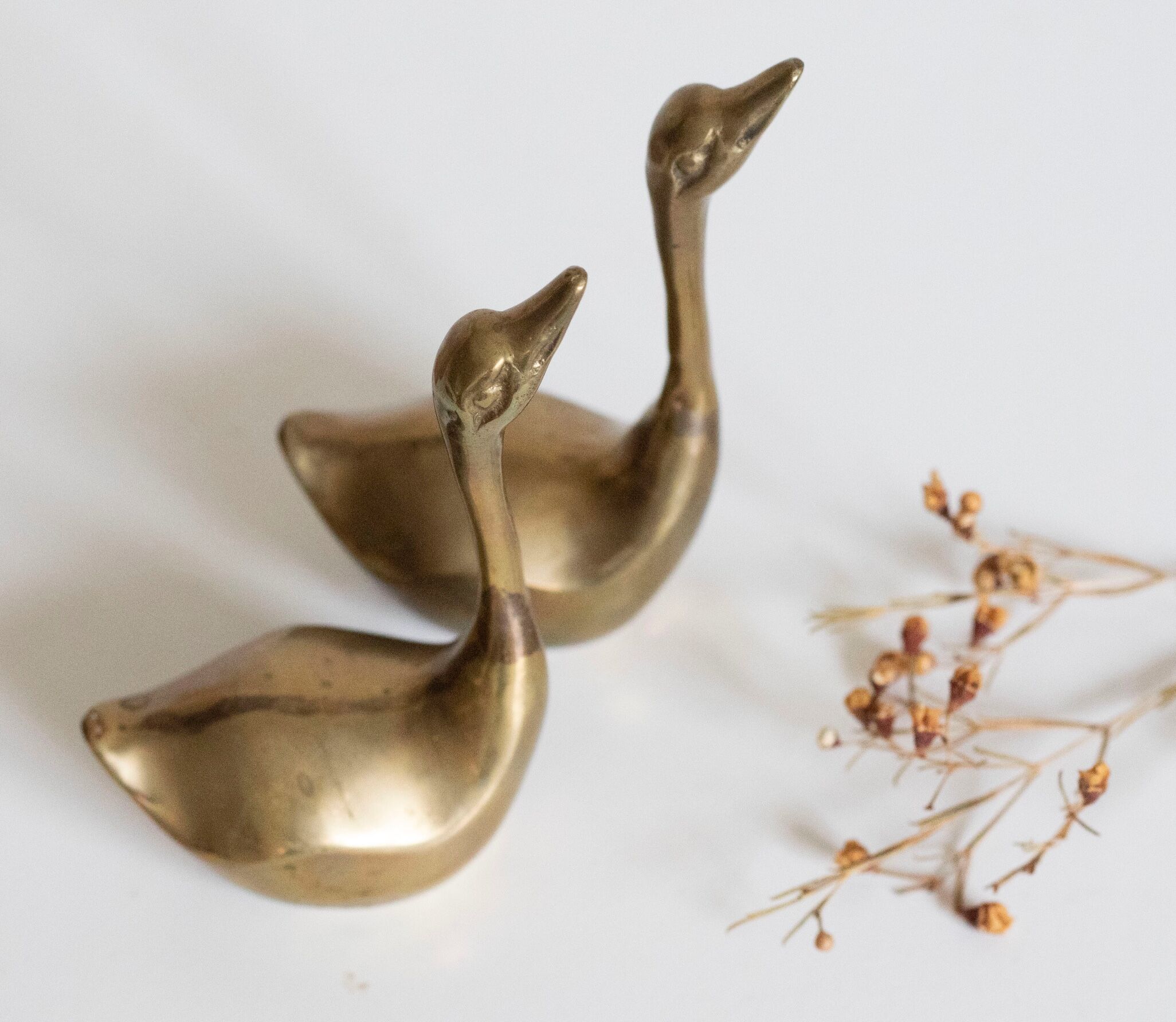 Pair of vintage brass swans