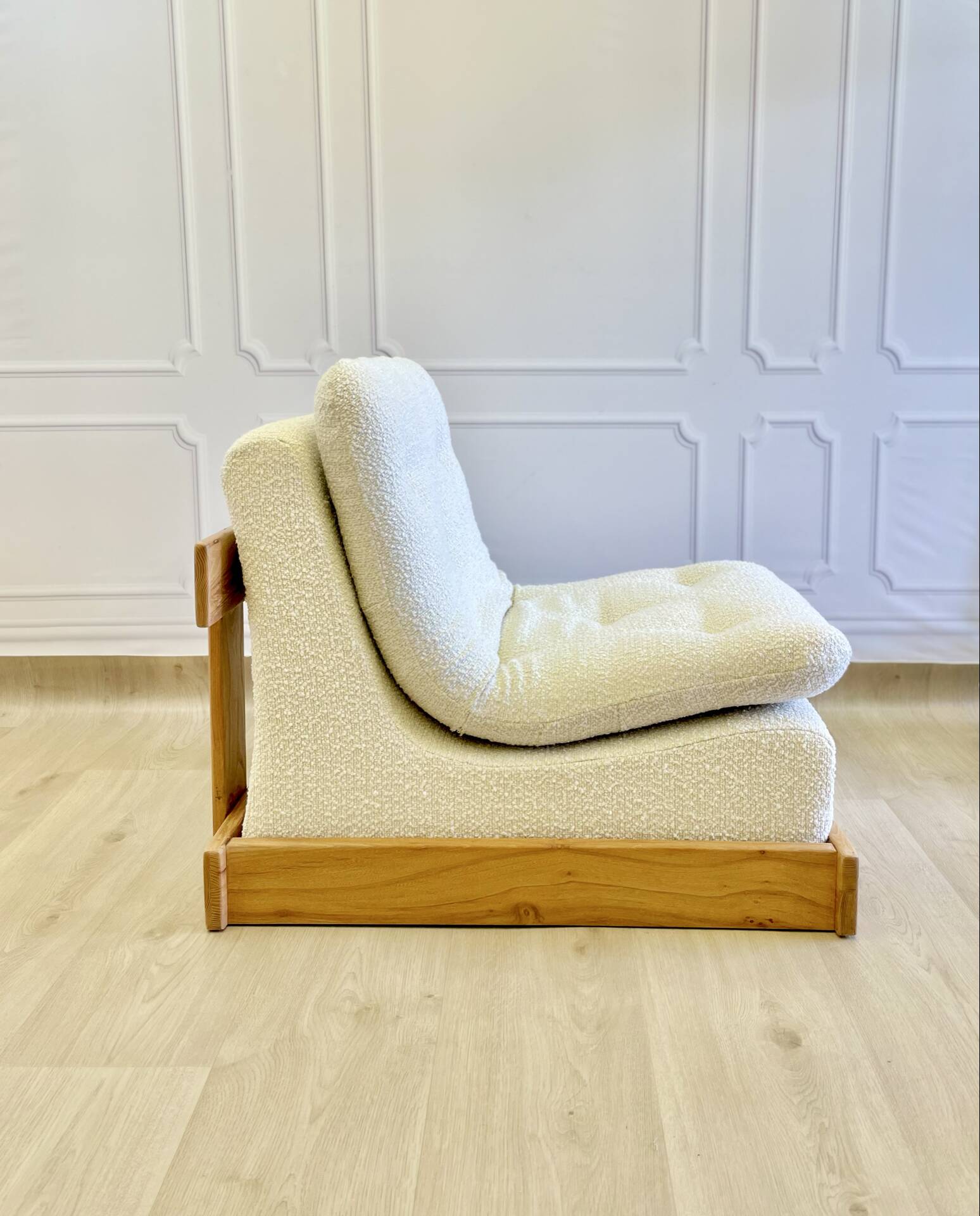 Vintage armchair - cream boucle fabric - 1970s