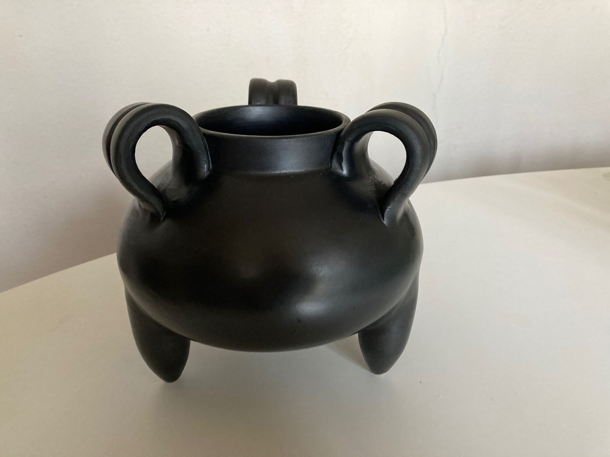 Grandjean Jourdan vase in mid century Vallauris tripod glazed clay