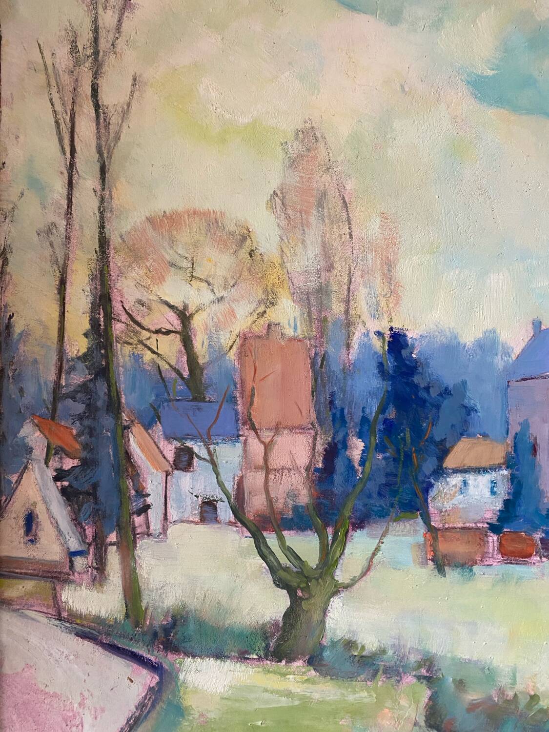 Signed village landscape
