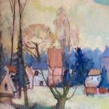 Signed village landscape