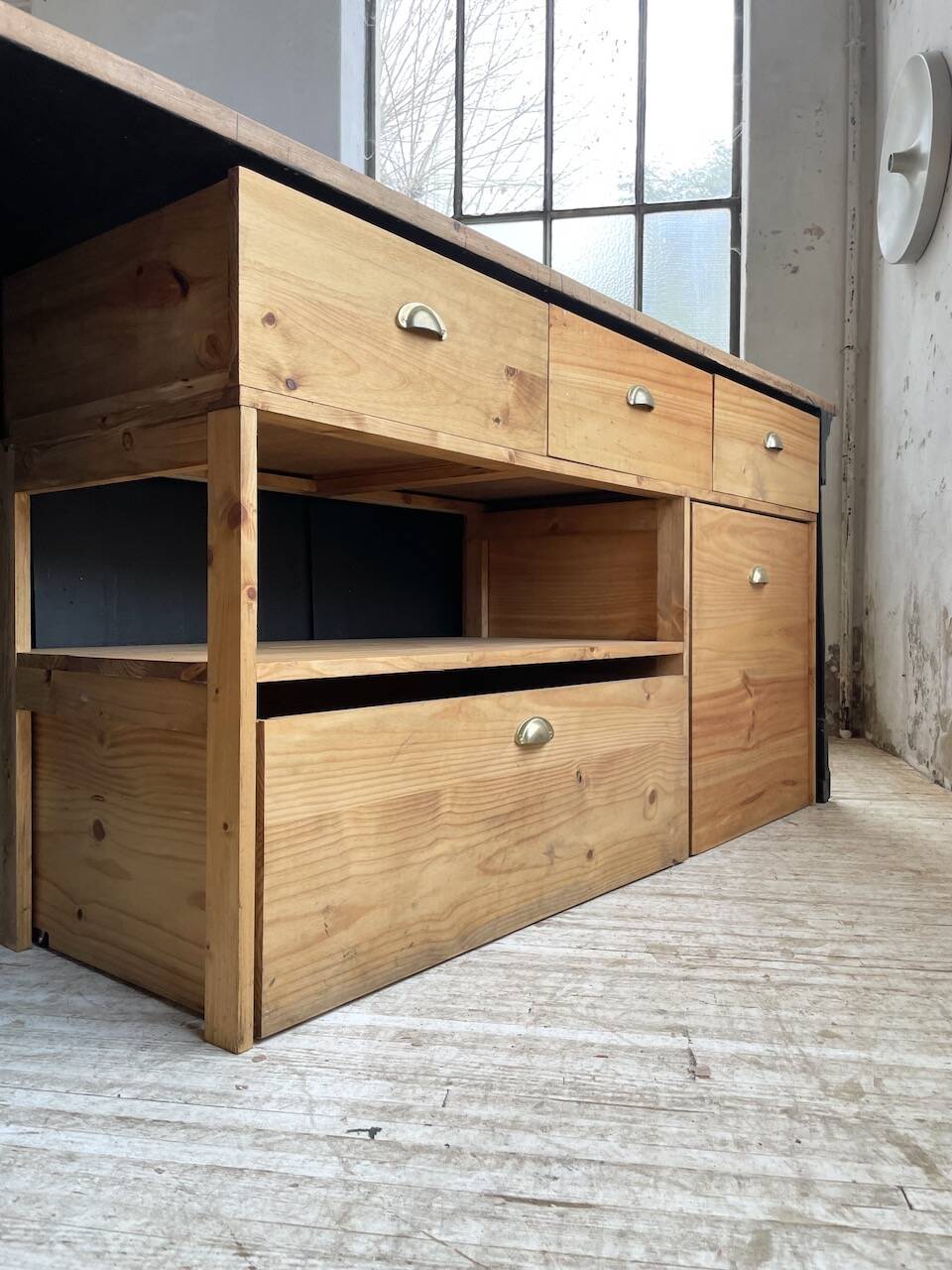 2m pine counter or central island with storage