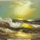 Marine, oil on canvas "Seagull on waves and rock" signed Christy