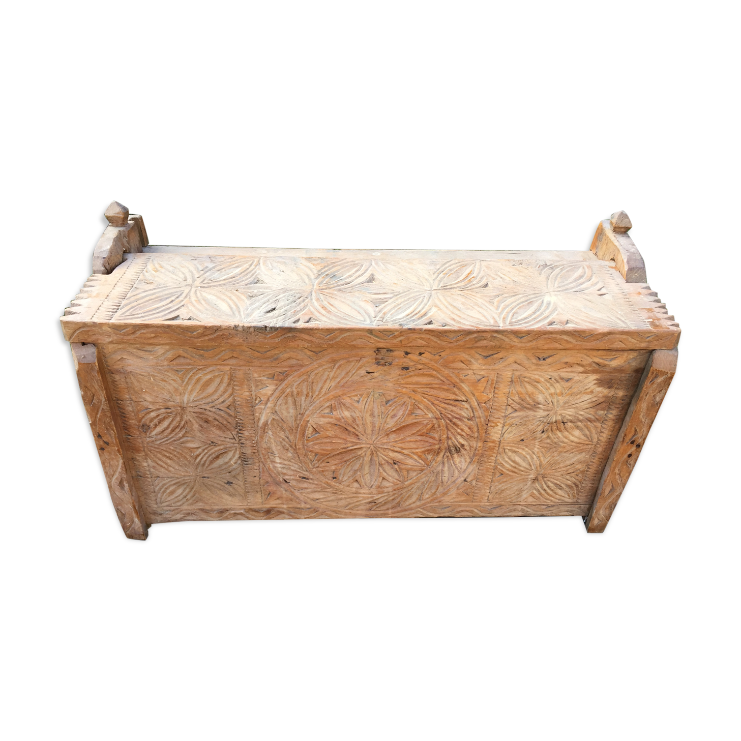 Ancient brutalist chest carved wind rose