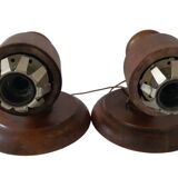 Set of wall lamp wooden support and vintage white opaline globe