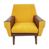 Armchair in ochre yellow and brown skai teddy fabric