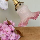 Vintage tulip wall lamp in white and pink frosted glass