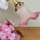 Vintage tulip-shaped lamp in frosted white and pink glass.