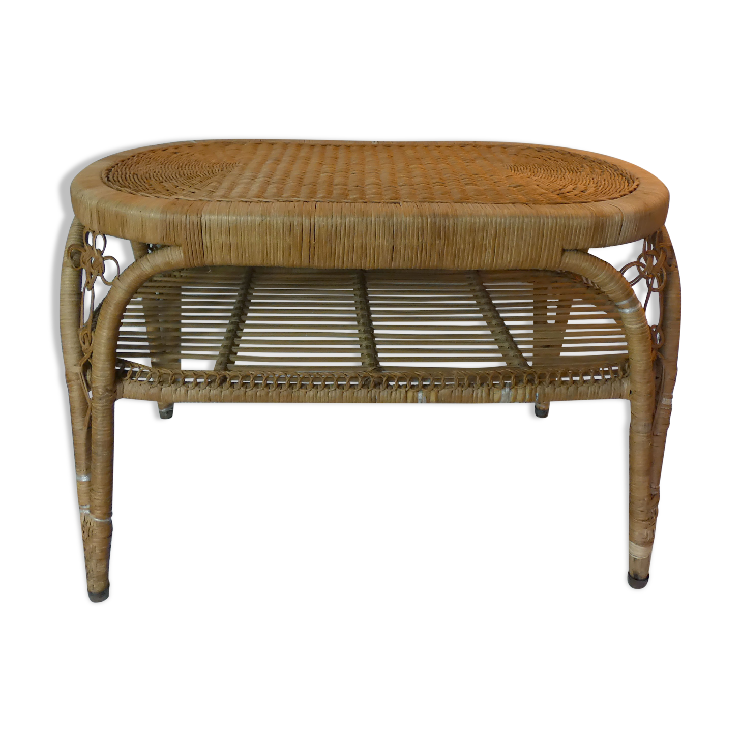 Old vintage rattan coffee table