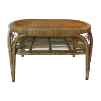 Old vintage rattan coffee table