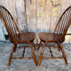 Pair of antique american windsor chairs, turned oak wood, vintage