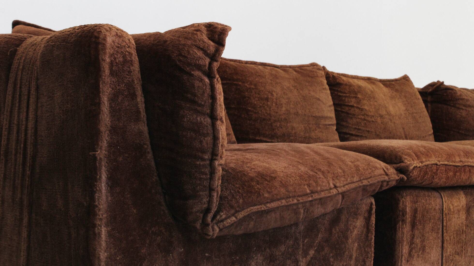 Vintage modular sofa brown velvet Italy 1970s