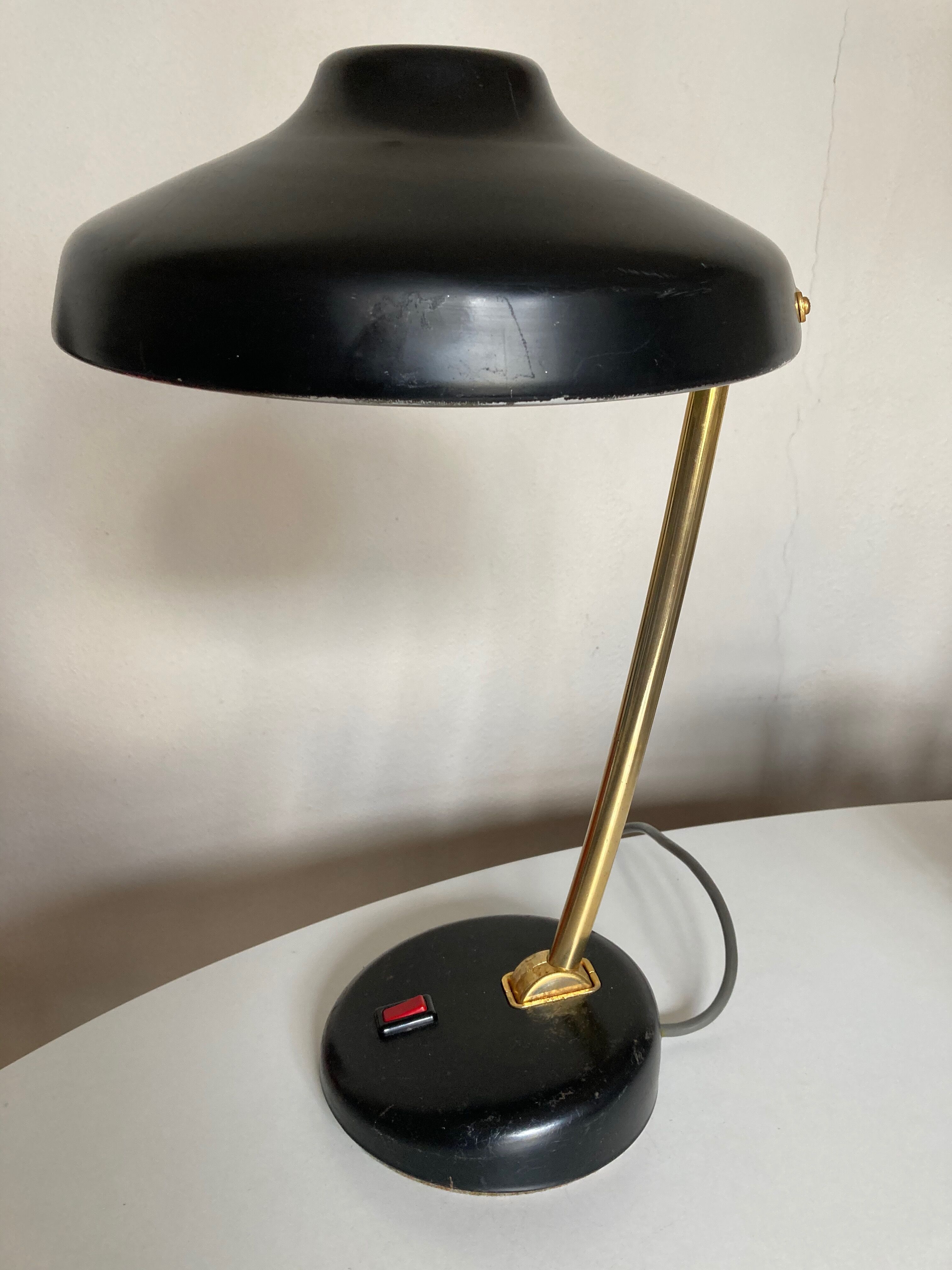 1960 black sheet metal and brass orientable lamp