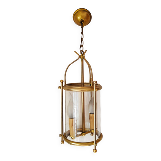Lanterne cylindrique en laiton et verre de style Louis XVI
