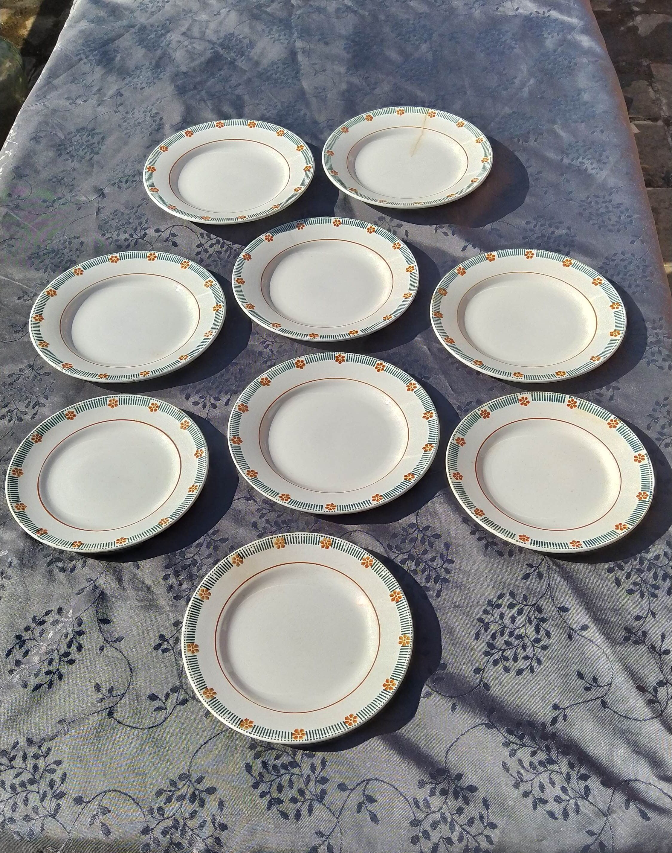 Série de 6 assiettes plates  et de 3 assiettes à dessert Vintage de St Amand