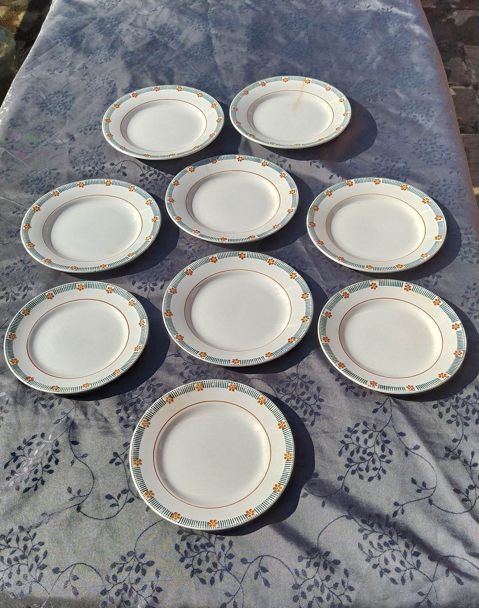 Series of 6 flat plates and 3 vintage dessert plates from St Amand