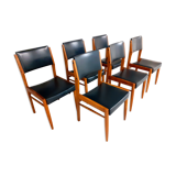 6 chaises scandinaves vintage en bois et skai années 50 60