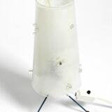 Two very Mid Century Modern tripod table lamps with white plexiglas shades