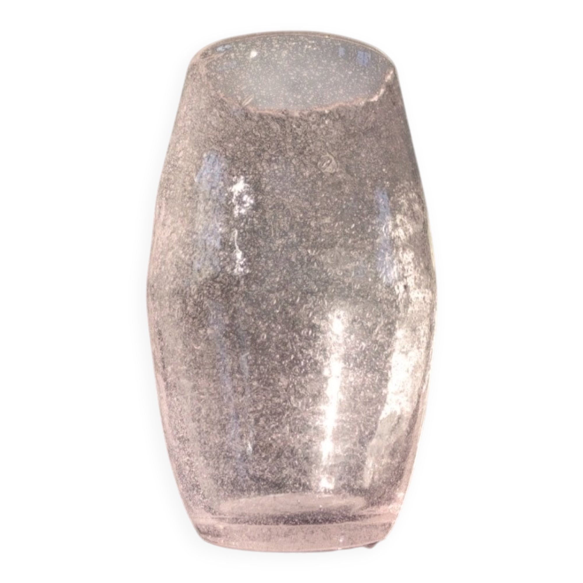 Artisanal vase in pink/transparent bubbled glass