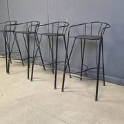 Tabourets de bar vintage en fer forgé et rotin, ensemble de 4 - années 1970