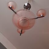 1930 art deco chandelier in chrome bronze and molded glassware