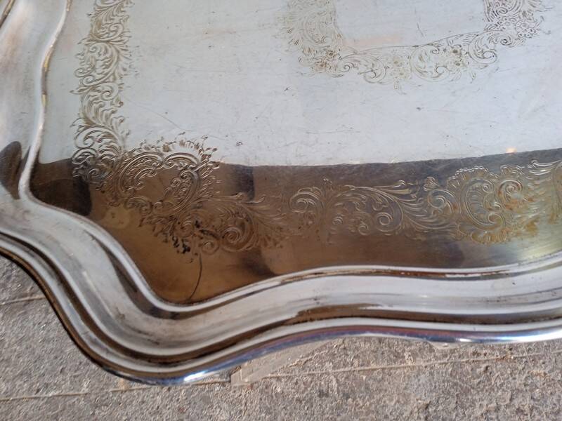 Silver metal tray 57 cm early 20th rectangle