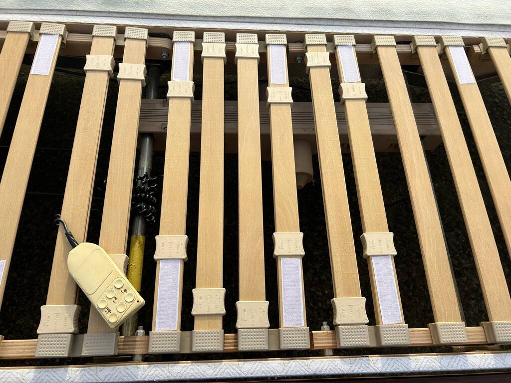 Electric double bed, varnished wood, vintage, 1960s