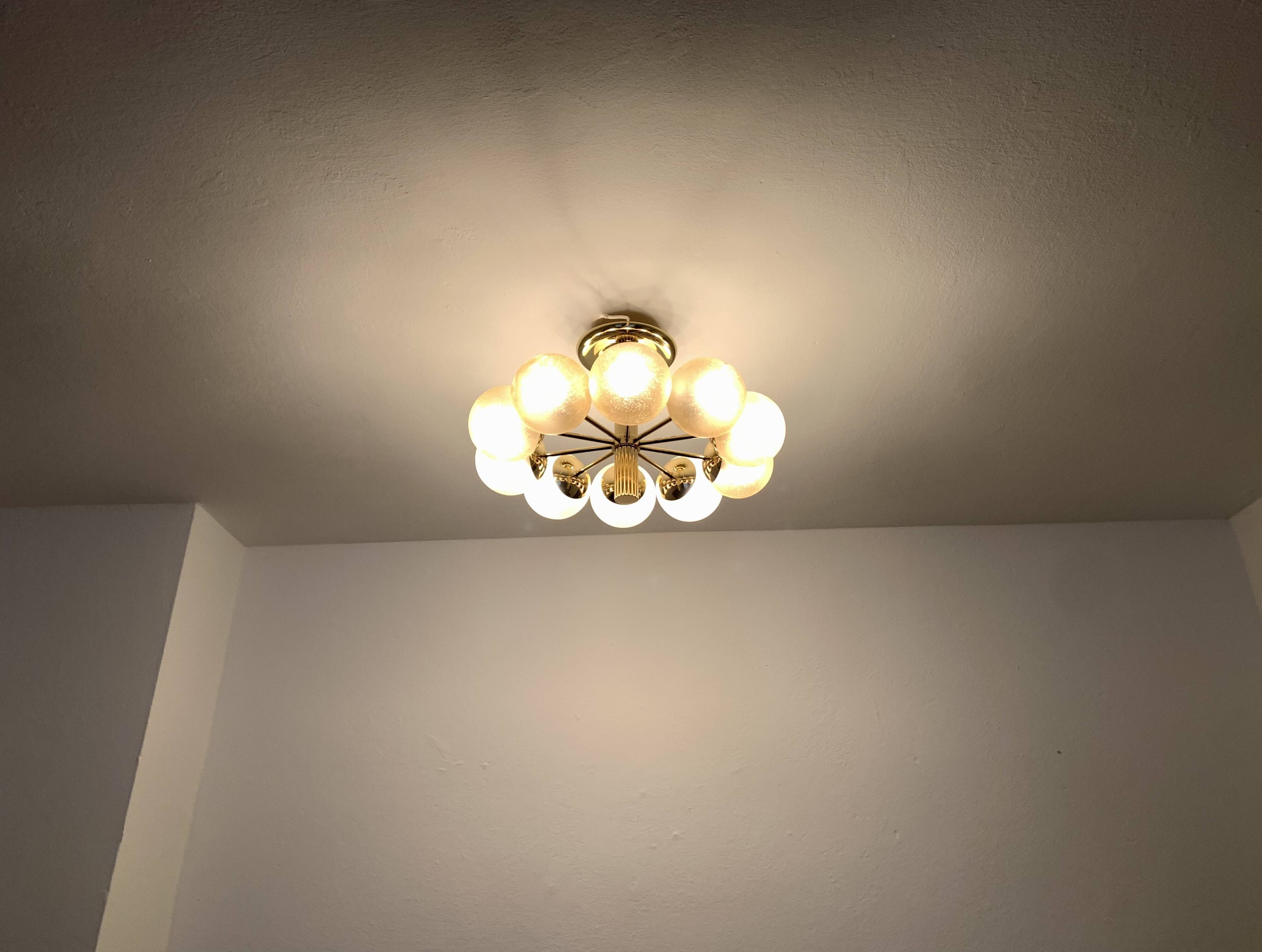 Large Brass Sputnik Flush Chandelier by Kaiser Leuchten