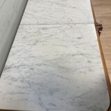 BEAUTIFUL LARGE CARRARA MARBLE TEAK SIDEBOARD