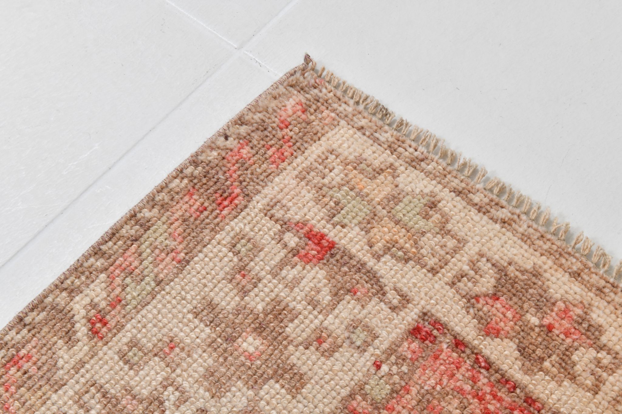 Geometric handmade oushak rug 226x121cm