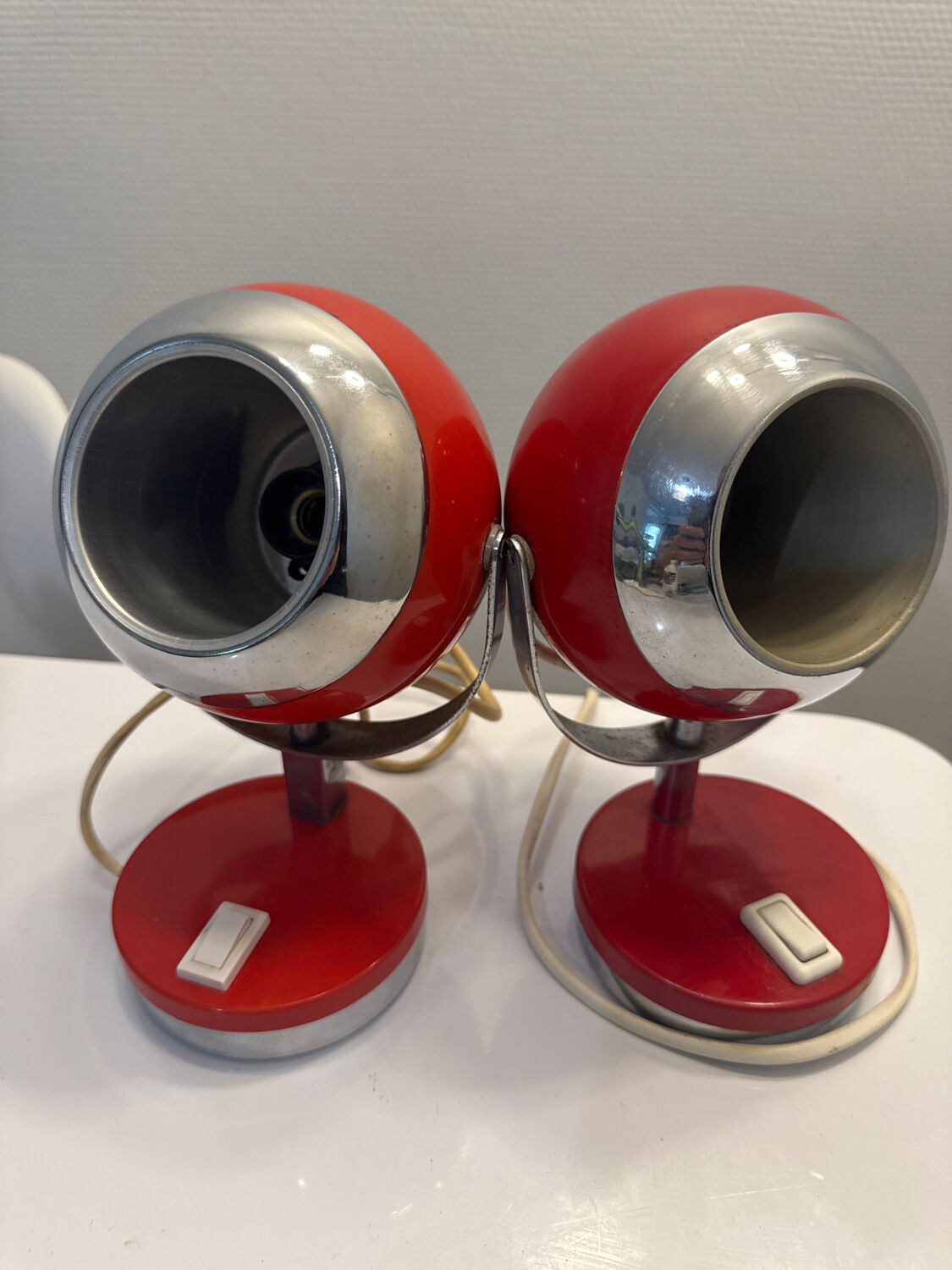 Red metal Space Age lamp in Reggiani style, 1970.