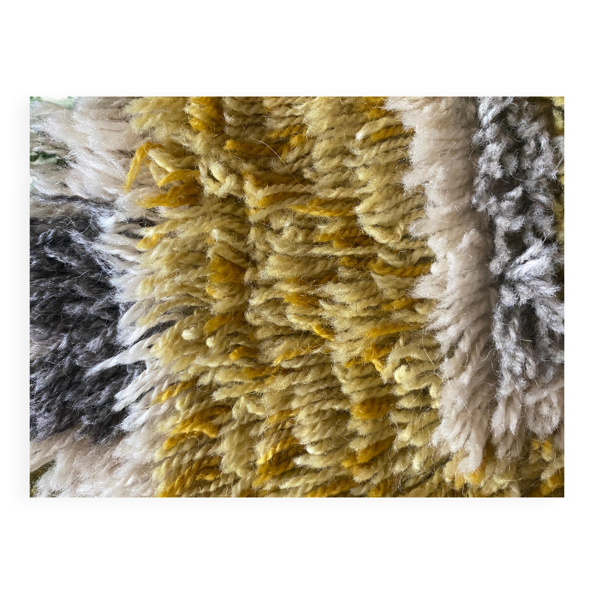 Mid-century Modern High Pile, Yellow, White, Green & Grey Rya Rug, Sweden, 1960s