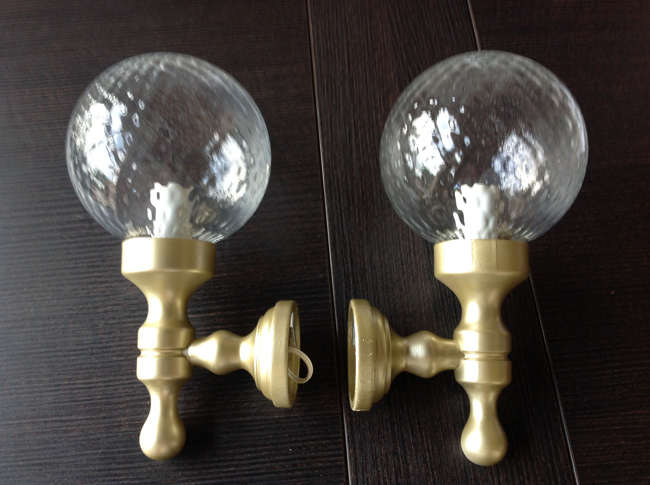 Pair of glass and gilded wood globes /vintage 60-70