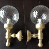 Pair of glass and gilded wood globes /vintage 60-70