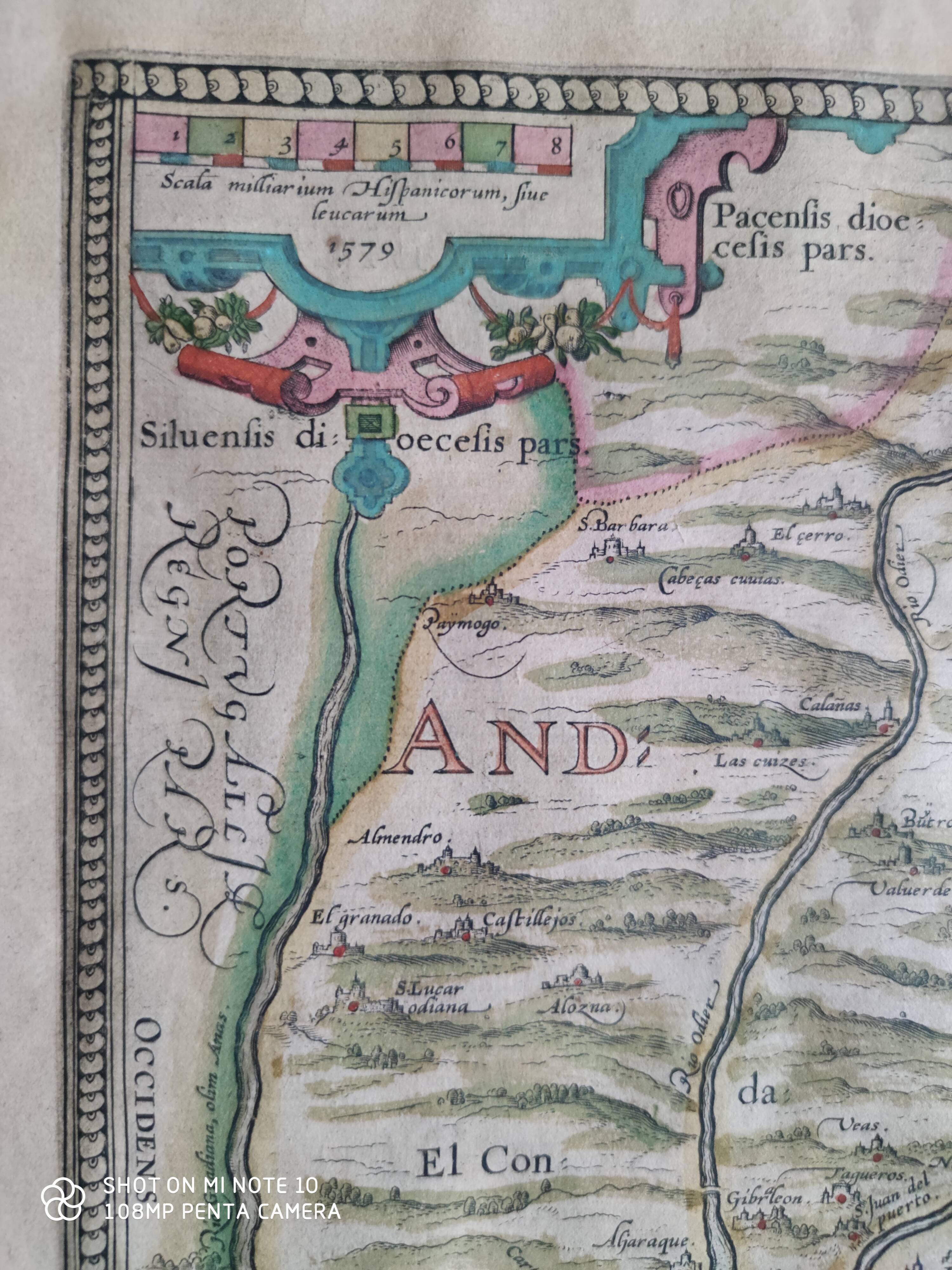 Painting engraving map Andalusia signed 1579