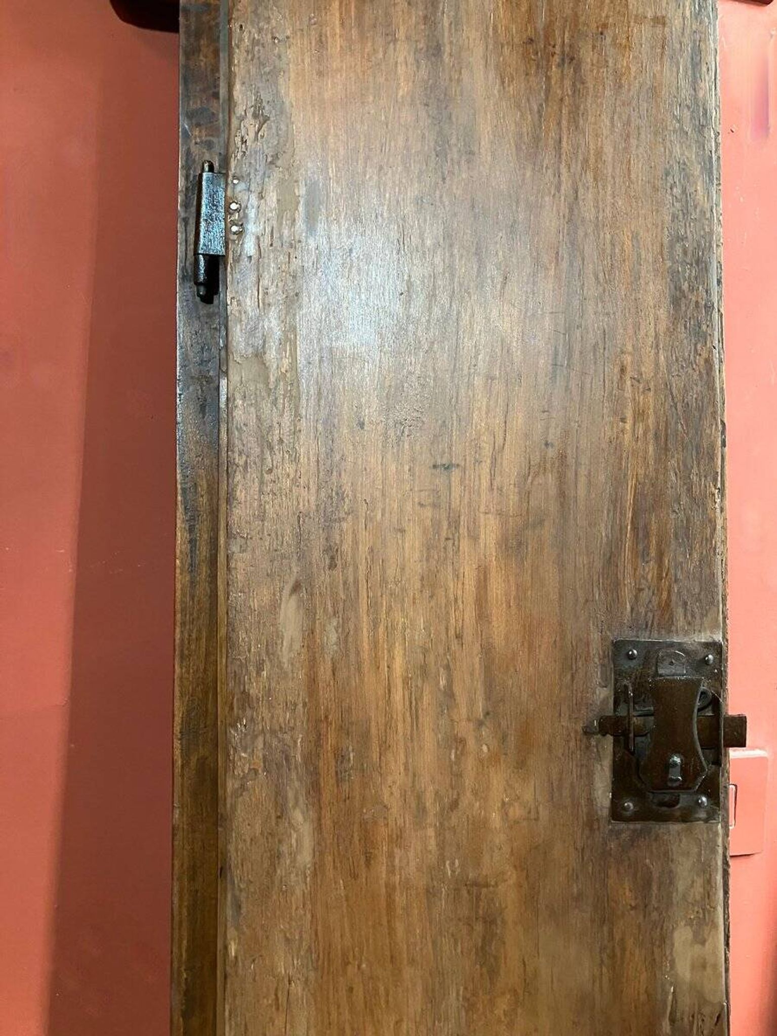 Antique Rustic Tuscan Window in Chestnut with Original Wrought Iron Hardware, 1800s