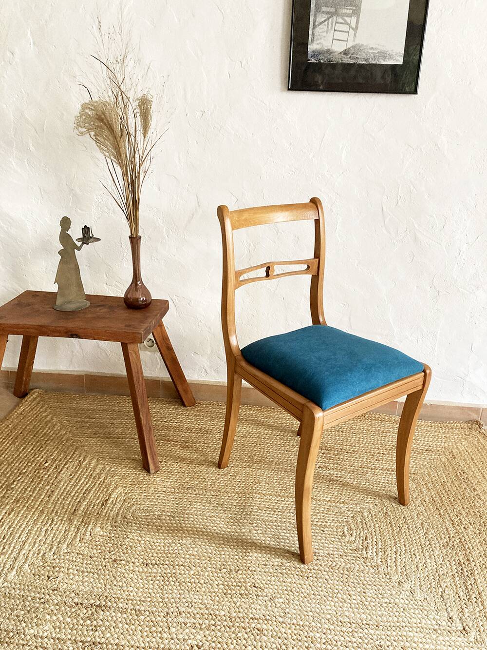 Beech wood chairs, sabre legs and upholstered seat, 1960s-1970s