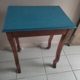 Console wooden side table restyled blue top