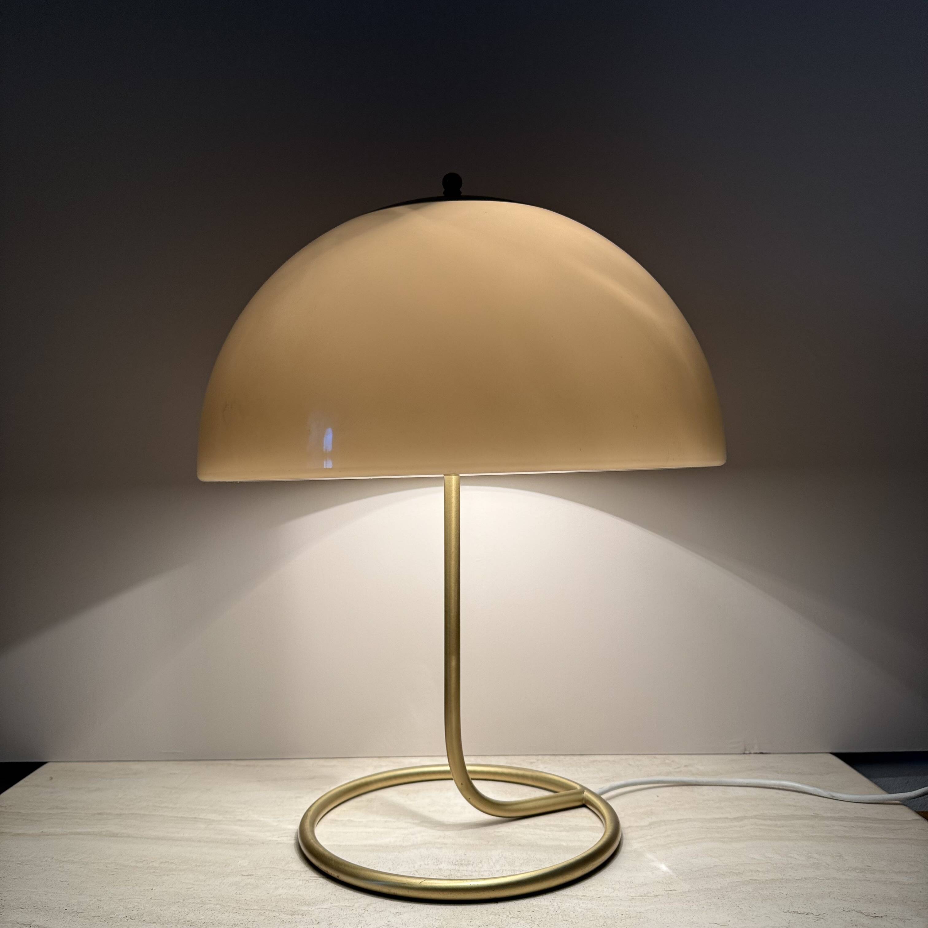 Vintage Mushroom table lamp with gold metal base , 1970s