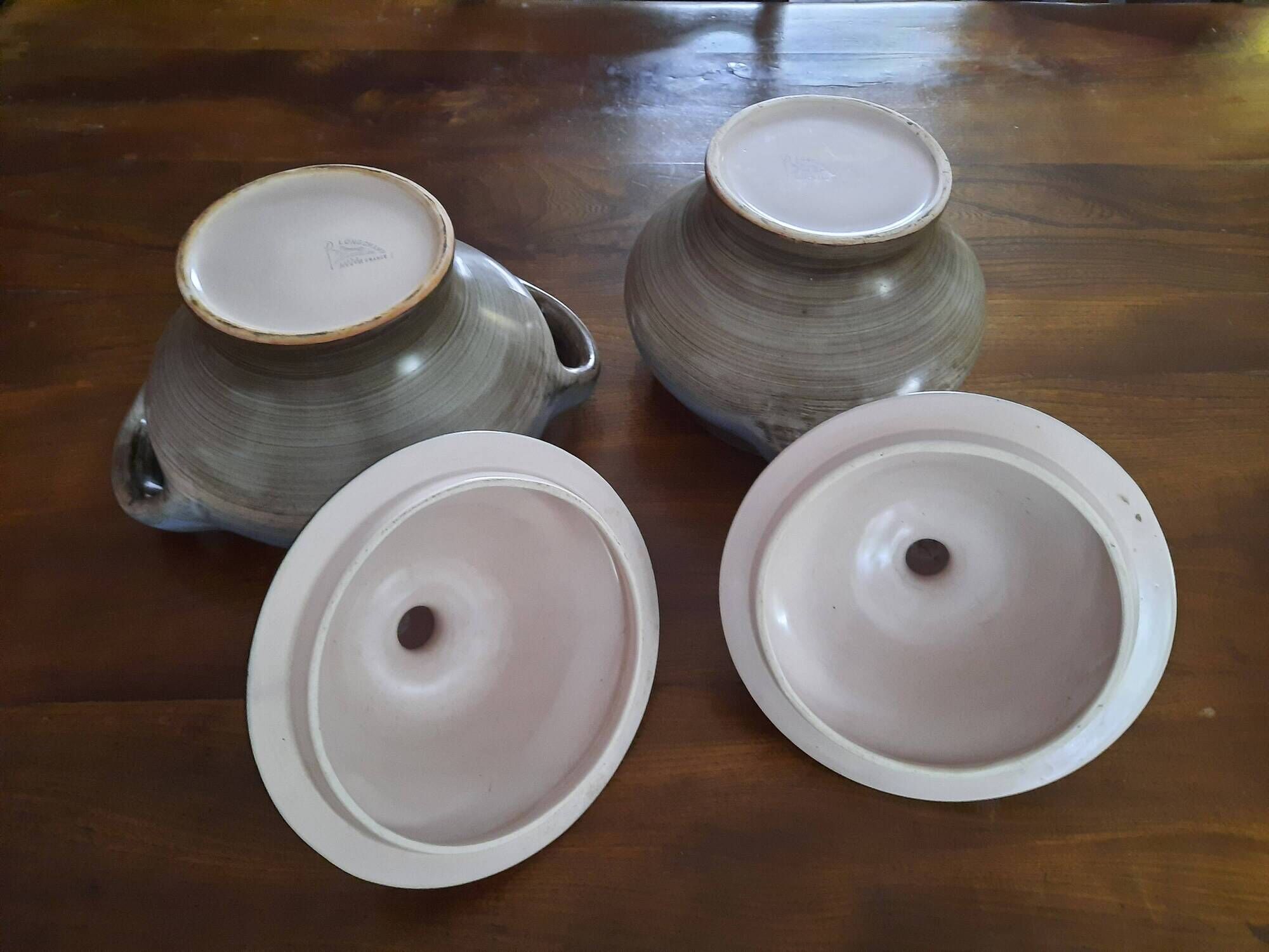 Pair of vintage Longchamp glazed ceramic soup tureens, 1970s.