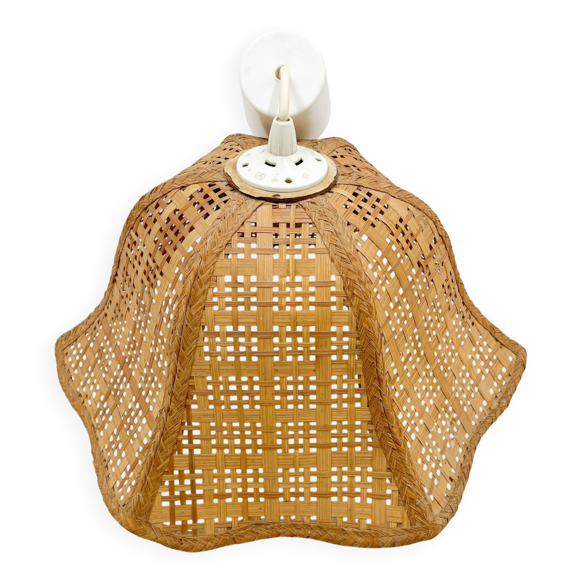 80s wicker bell pendant light