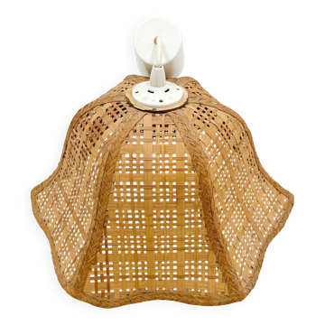 80s wicker bell pendant light