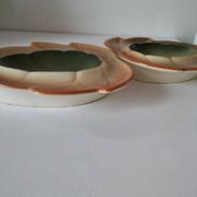 Pair of biomorphic bowls Salins France moss green, 1950s