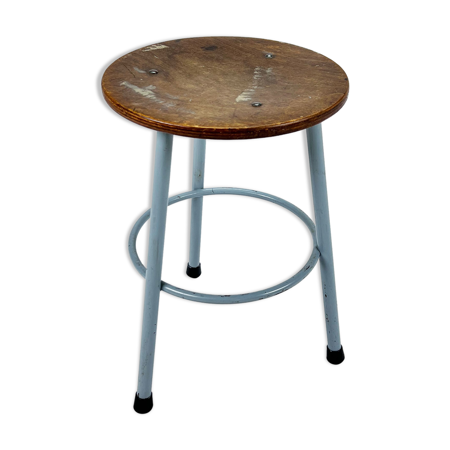 Vintage Dutch Industrial Steel and Wood Stool, 1960s