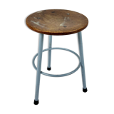 Vintage Dutch Industrial Steel and Wood Stool, 1960s