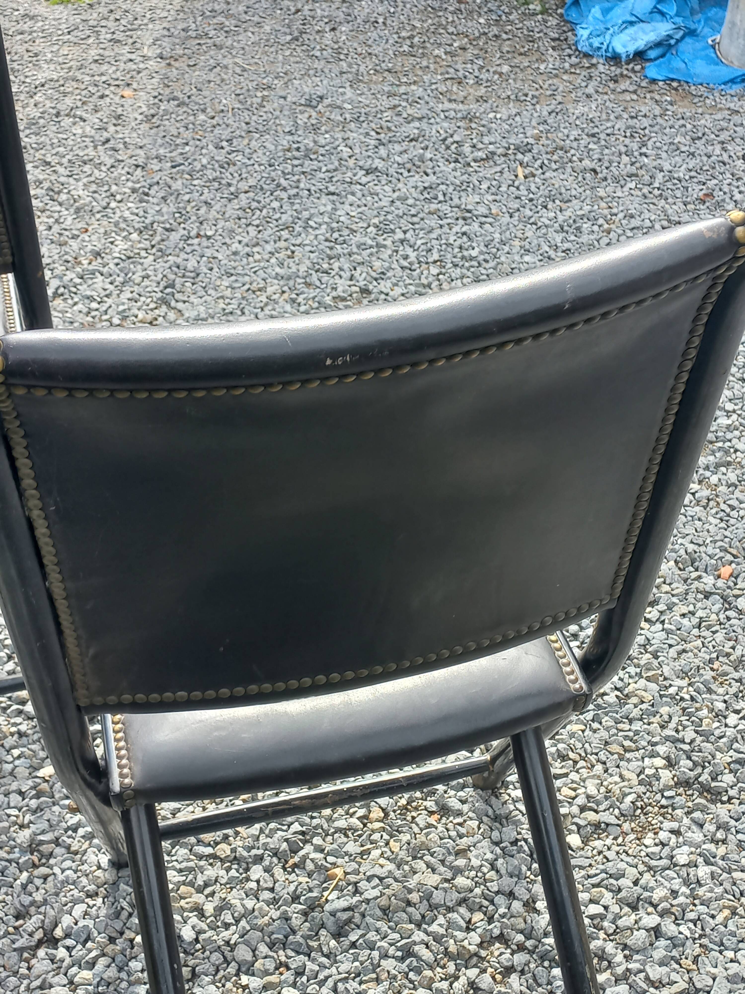 Set of 6 folding chairs, 70s design, 3 leather, 3 moleskin