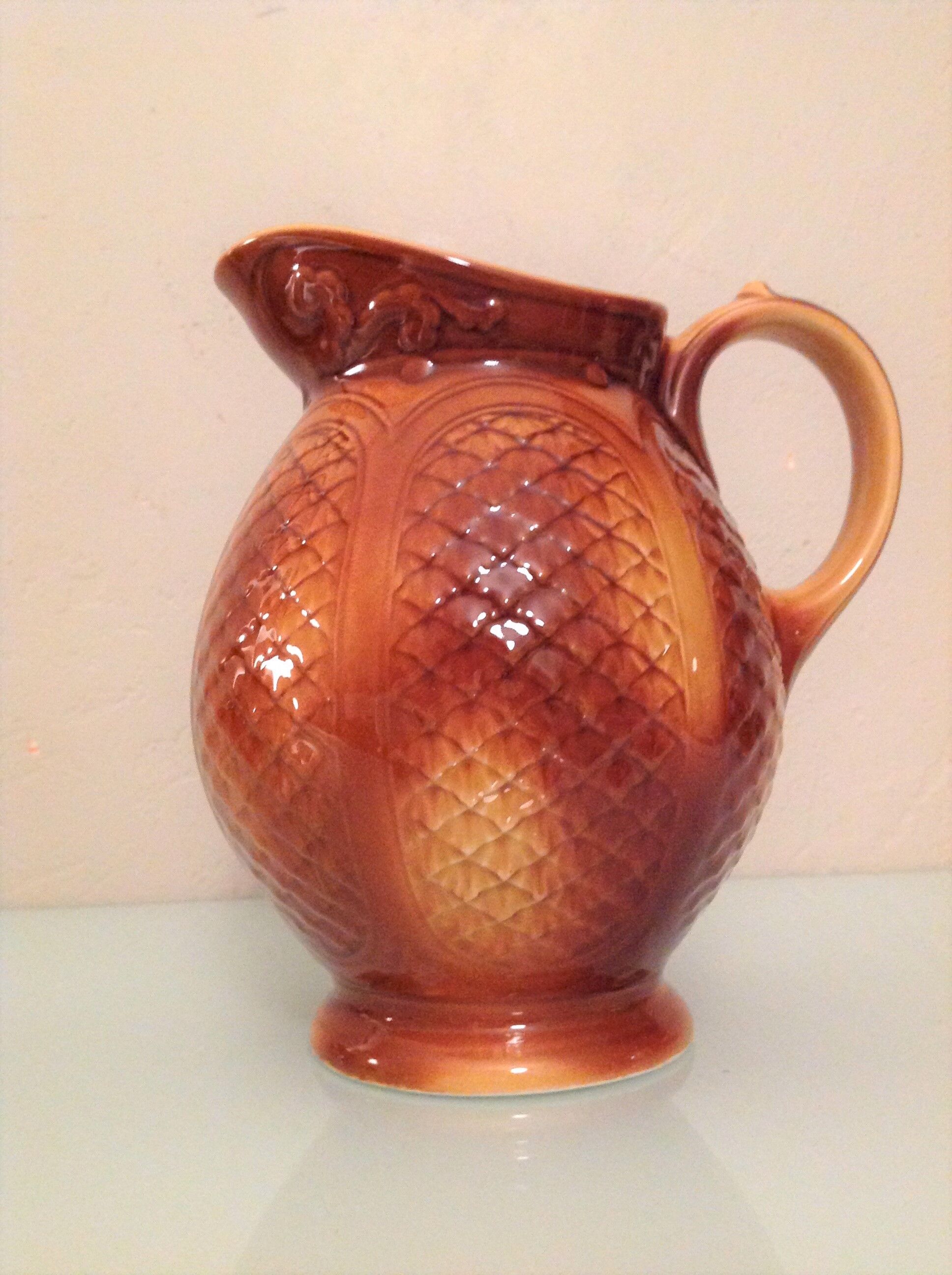 Pitcher ball in brown slip of the faienceries of Sarreguemeines vintage 60-70s